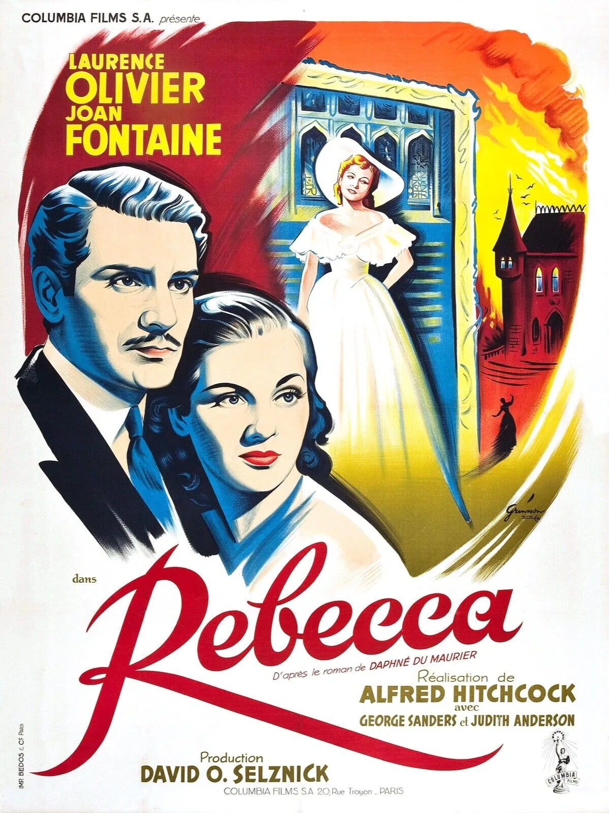 REBECCA, ALFRED HITCHCOCK, 1940, Repro affiche cinéma, HQ