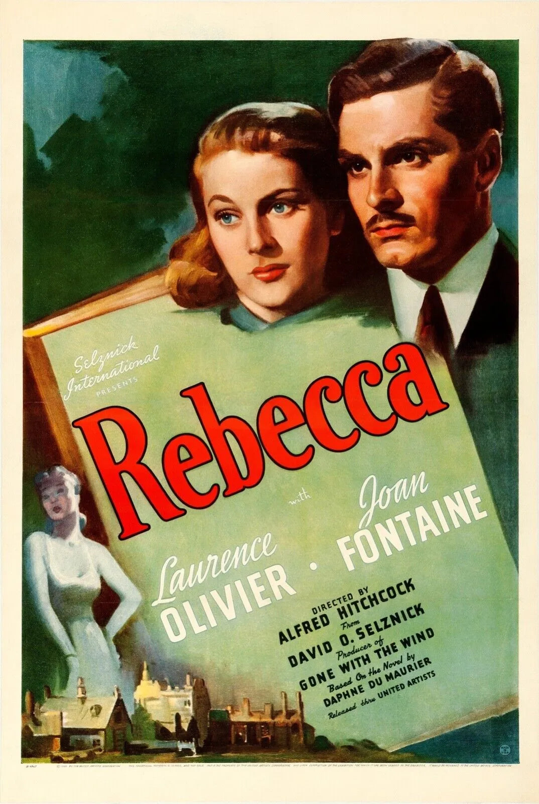 REBECCA, JOHN FONTAINE, VINTAGE MOVIE POSTER REPRODUCTION HQ