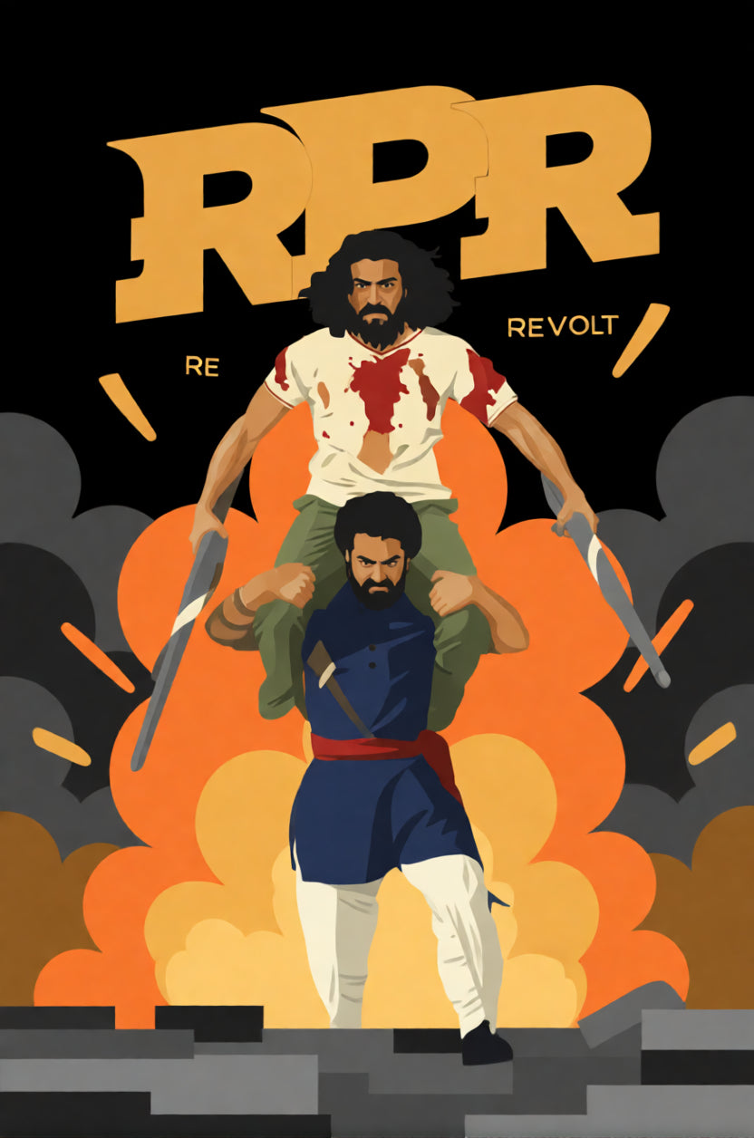 RRR – FILM INDIEN – 2022 – ACTION / HISTORIQUE – AFFICHE CINÉMA – REPRODUCTION
