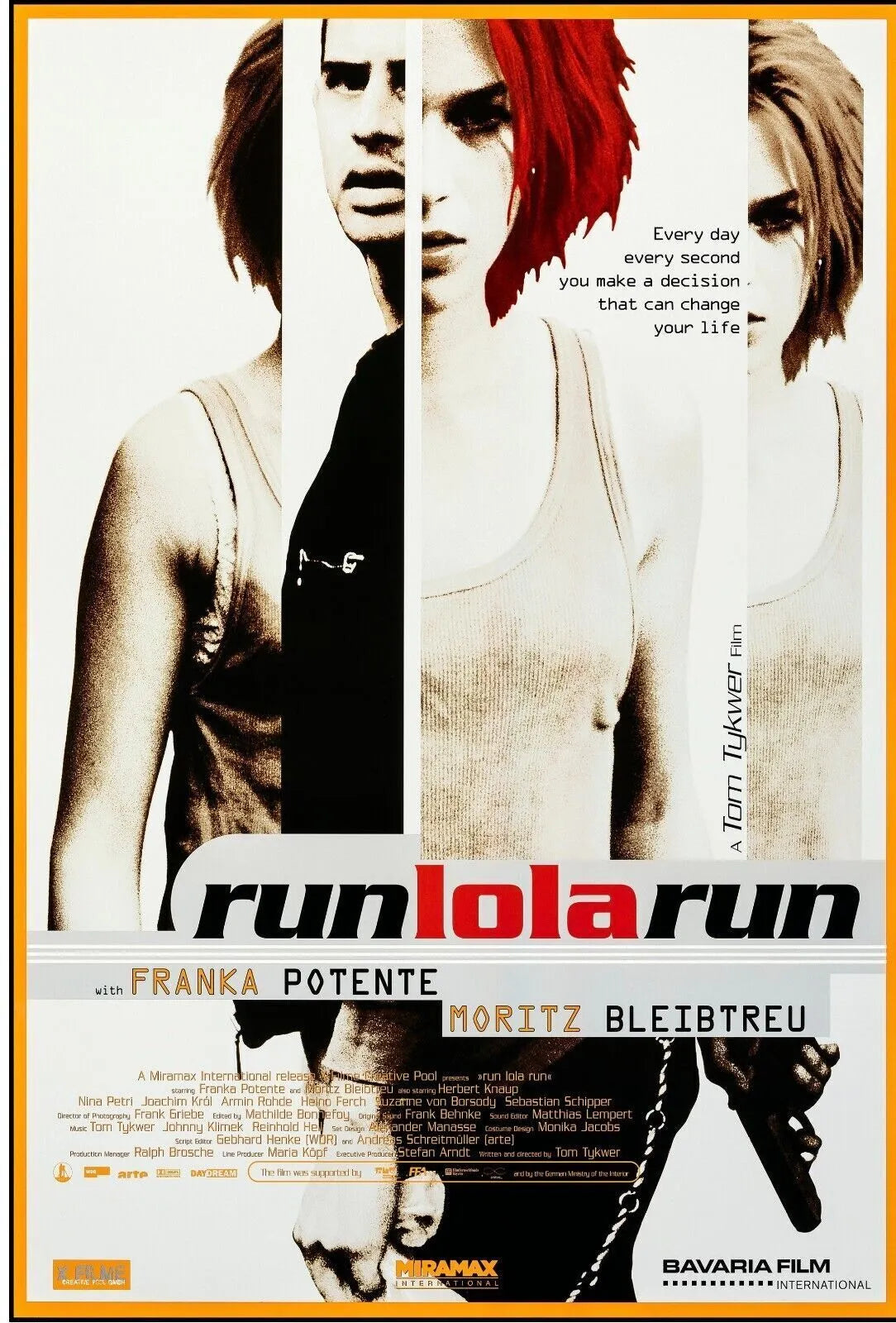 RUN LOLA RUN, FRANKA POTENTE, 1998 repro affiche de cinema, HQ