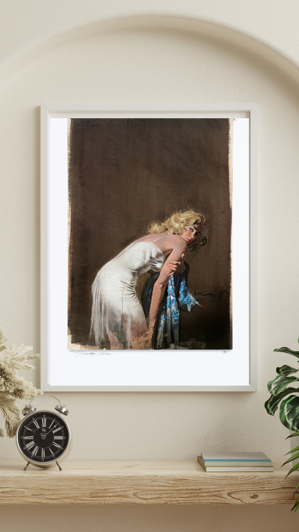 Affiche issue de The Cover Art of Robert McGinnis. Illustration pin-up élégante et vintage. Reproduction HQ – Poster Hub Studio.