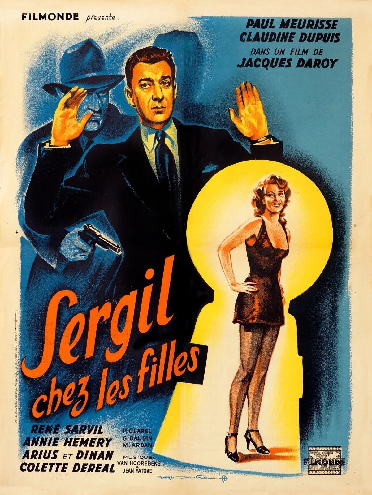 SERGIL CHEZ LES FILLES, PAUL MEURISSE, 1952, REPRO AFFICHE CINEMA VINTAGE ET SUR TOILE
