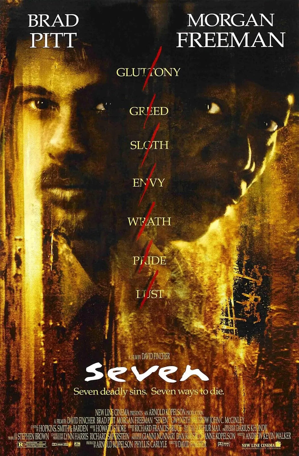 SEVEN, BRAD PITT, MORGAN FREEMAN, 1995, REPRO AFFICHE CINEMA VINTAGE HQ