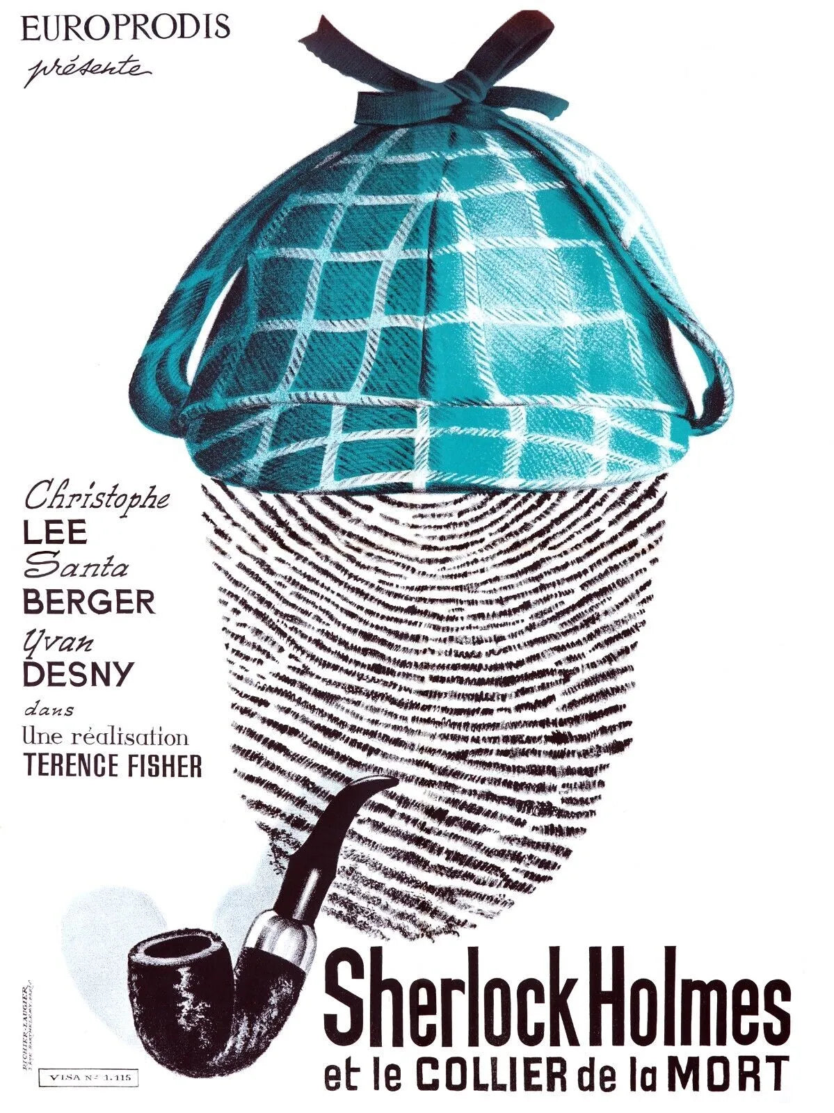 SHERLOCK HOLMES ET LE COLLIER DE LA MORT, 1962, CHRISTOPHER LEE, REPRO AFFICHE CINEMA VINTAGE, HQ