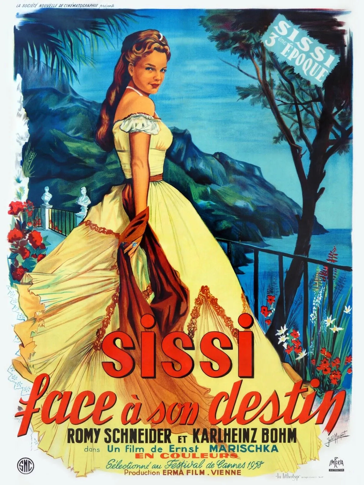 SISSI FACE A SON DESTIN, 1957, ROMY SCHNEIDER, REPRO AFFICHE CINEMA VINTAGE,HQ