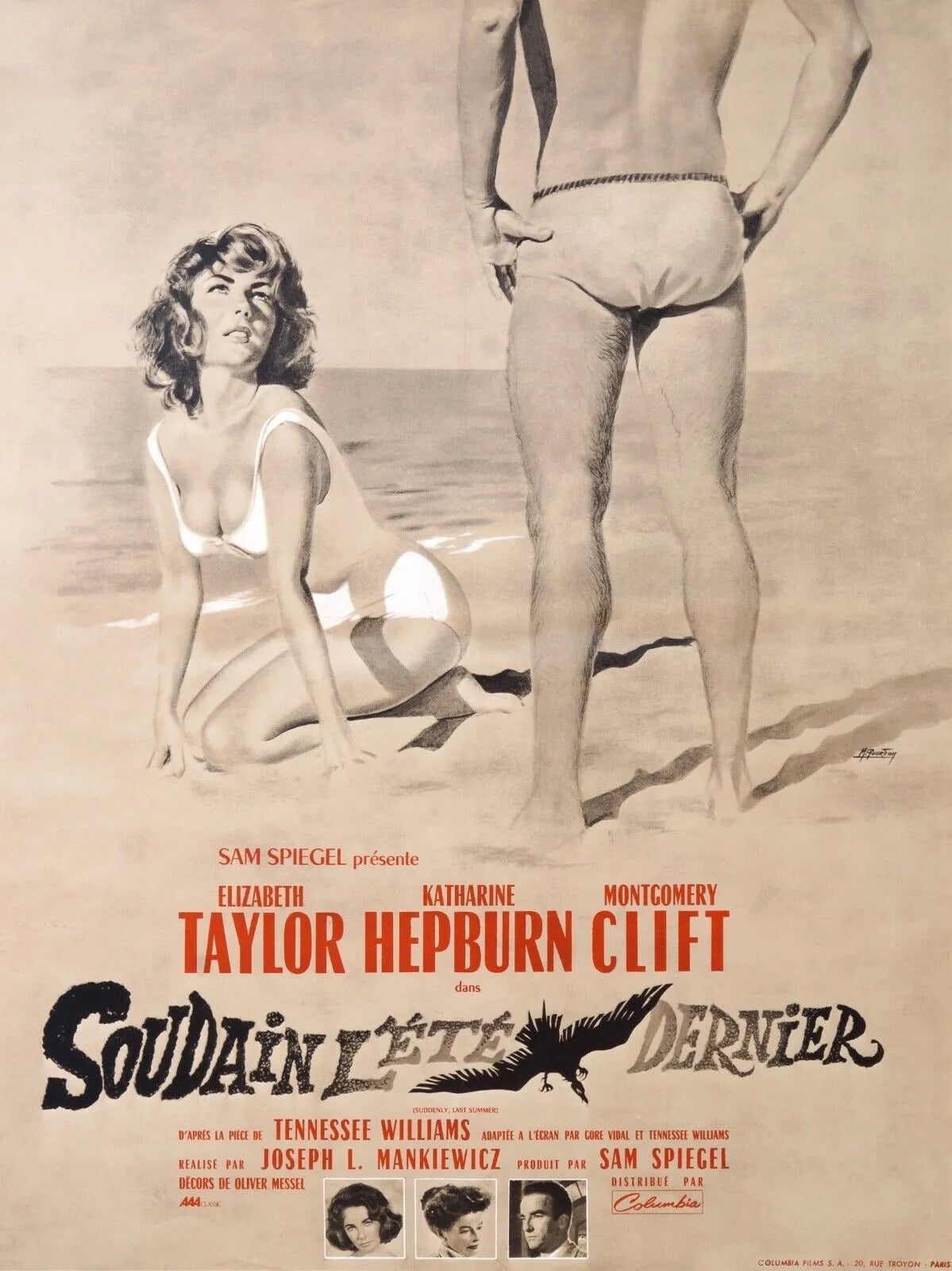 SOUDAIN L'ÉTÉ DERNIER, ELIZABETH TAYLOR, 1959, REPRO AFFICHE CINEMA VINTAGE, HQ