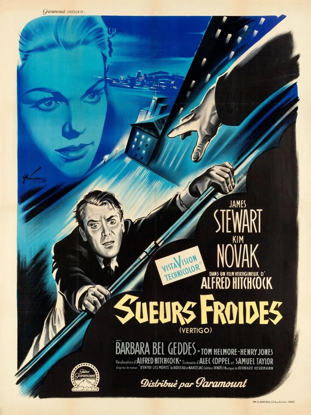 SUEURS FROIDES, JAMES STEWART, 1959, Repro affiche cinéma, HQ