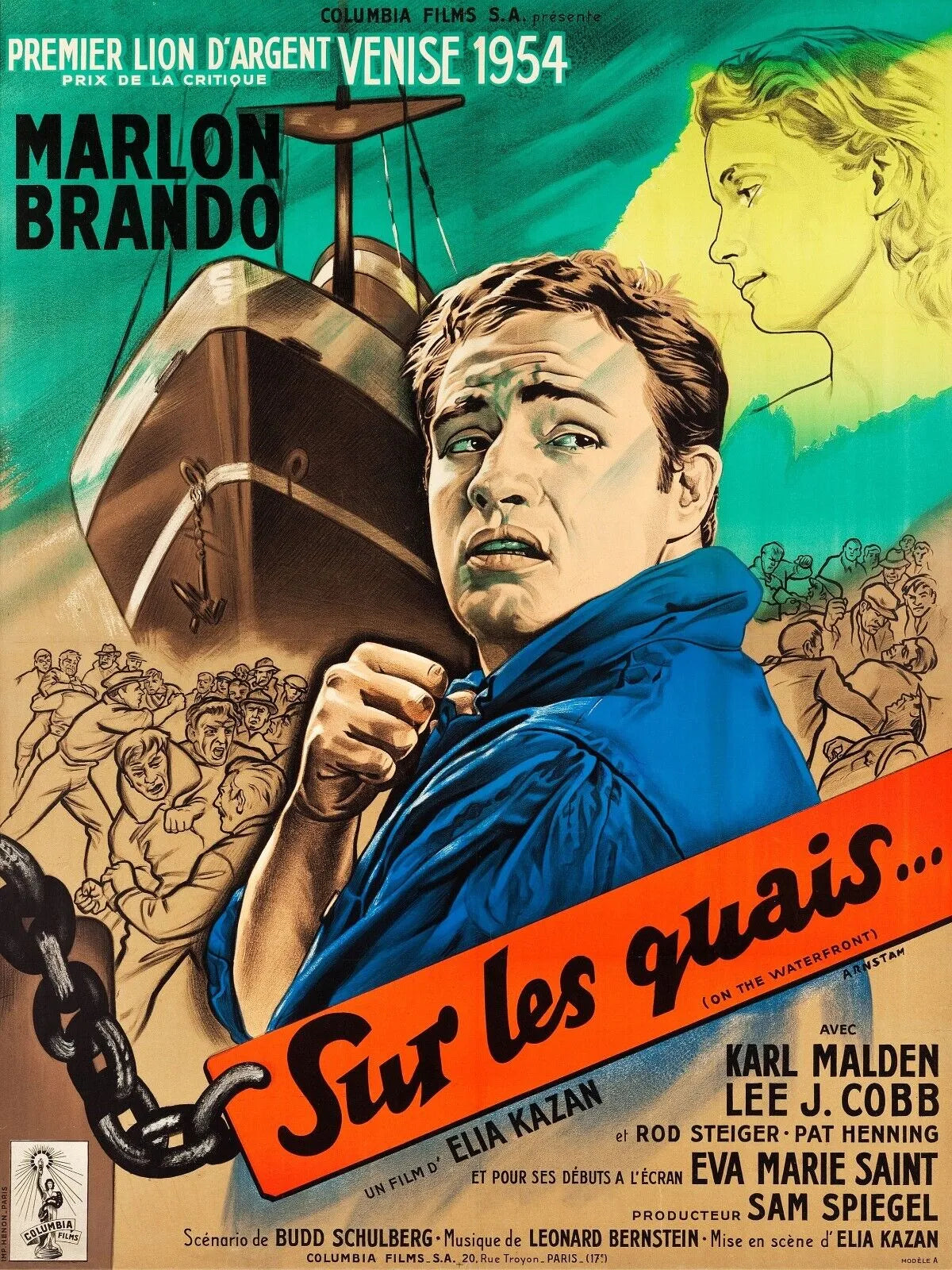 SUR LES QUAIS... MARLON BRANDO, 1954, REPRO AFFICHE SUR TOILE ET AFFICHE CINEMA VINTAGE, HQ
