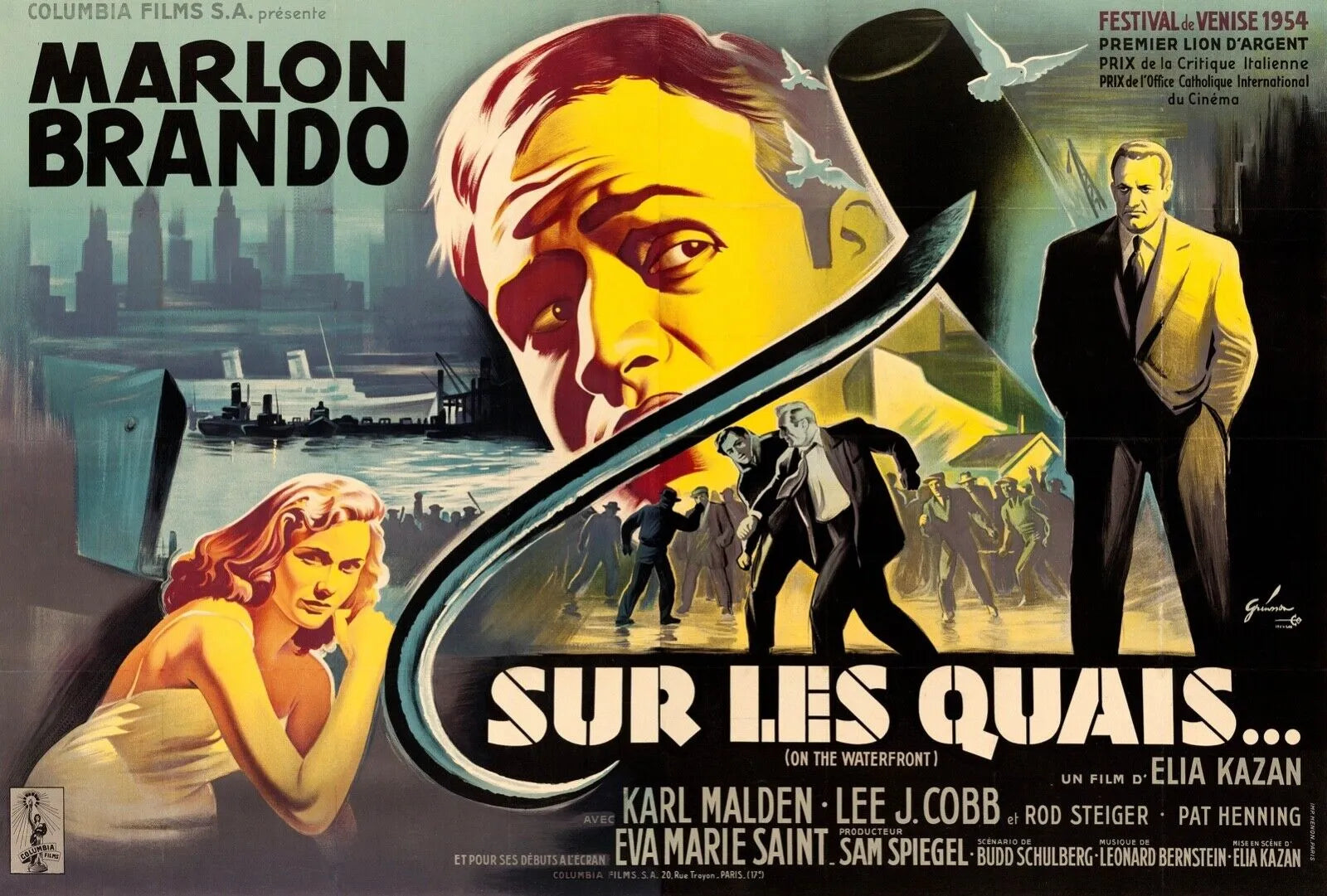 SUR LES QUAIS... MARLON BRANDO, 1954, REPRO AFFICHE SUR TOILE ET AFFICHE CINEMA VINTAGE, HQ