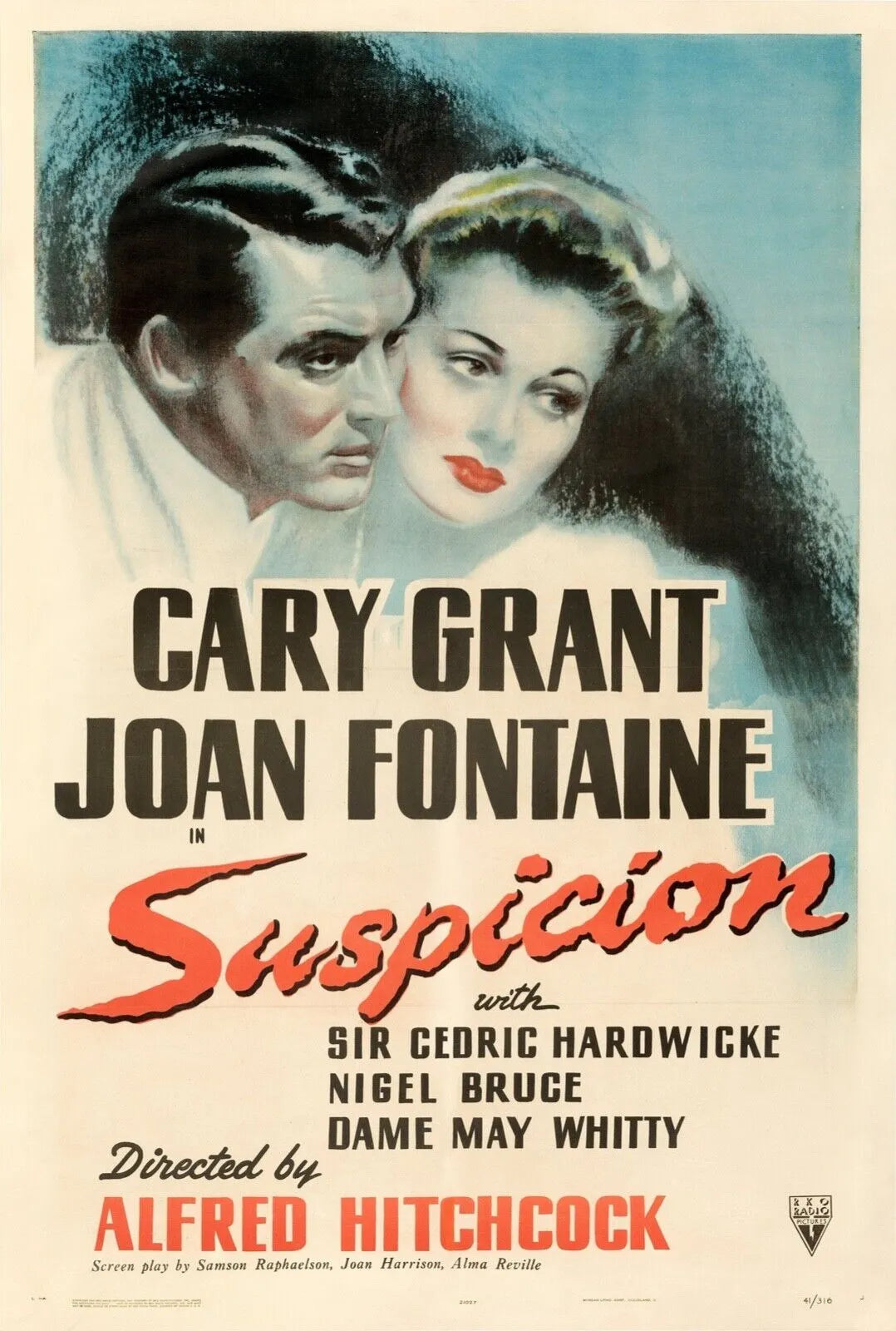 SUSPICION, CARY GRANT, 1941, REPRO AFFICHE CINEMA VINTAGE HQ