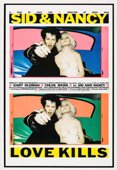 Affiche du film Sid & Nancy (1986) avec Gary Oldman. Biopic punk culte sur Sid Vicious. Reproduction HQ – Poster Hub Studio.