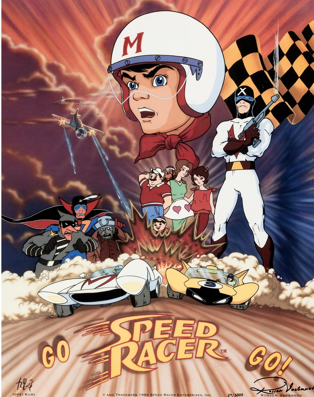 Affiche Speed Racer (1993), anime culte de course automobile. Poster rétro coloré avec Mach 5 – reproduction HQ Poster Hub.