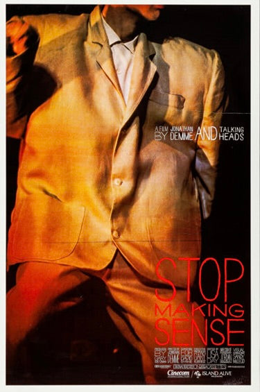 Affiche du film Stop Making Sense (1984) des Talking Heads, réalisé par Jonathan Demme. Film concert culte. Reproduction HQ.