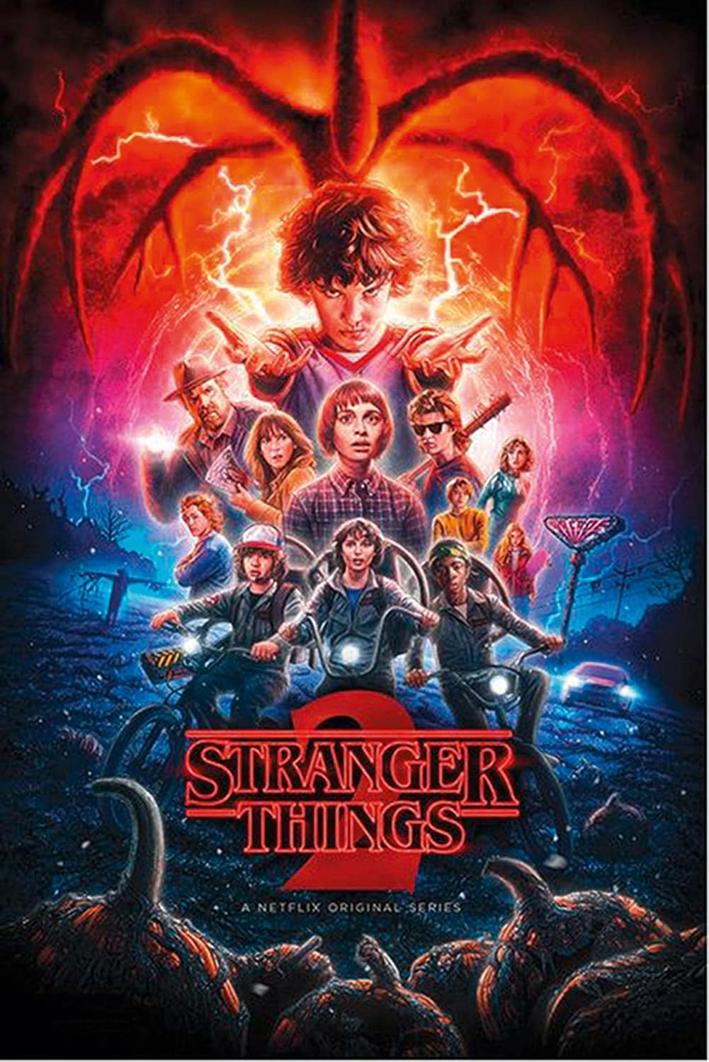 Affiche Stranger Things saison 2 (2017) Netflix avec Millie Bobby Brown. Univers rétro et fantastique culte. Reproduction HQ – Poster Hub.
