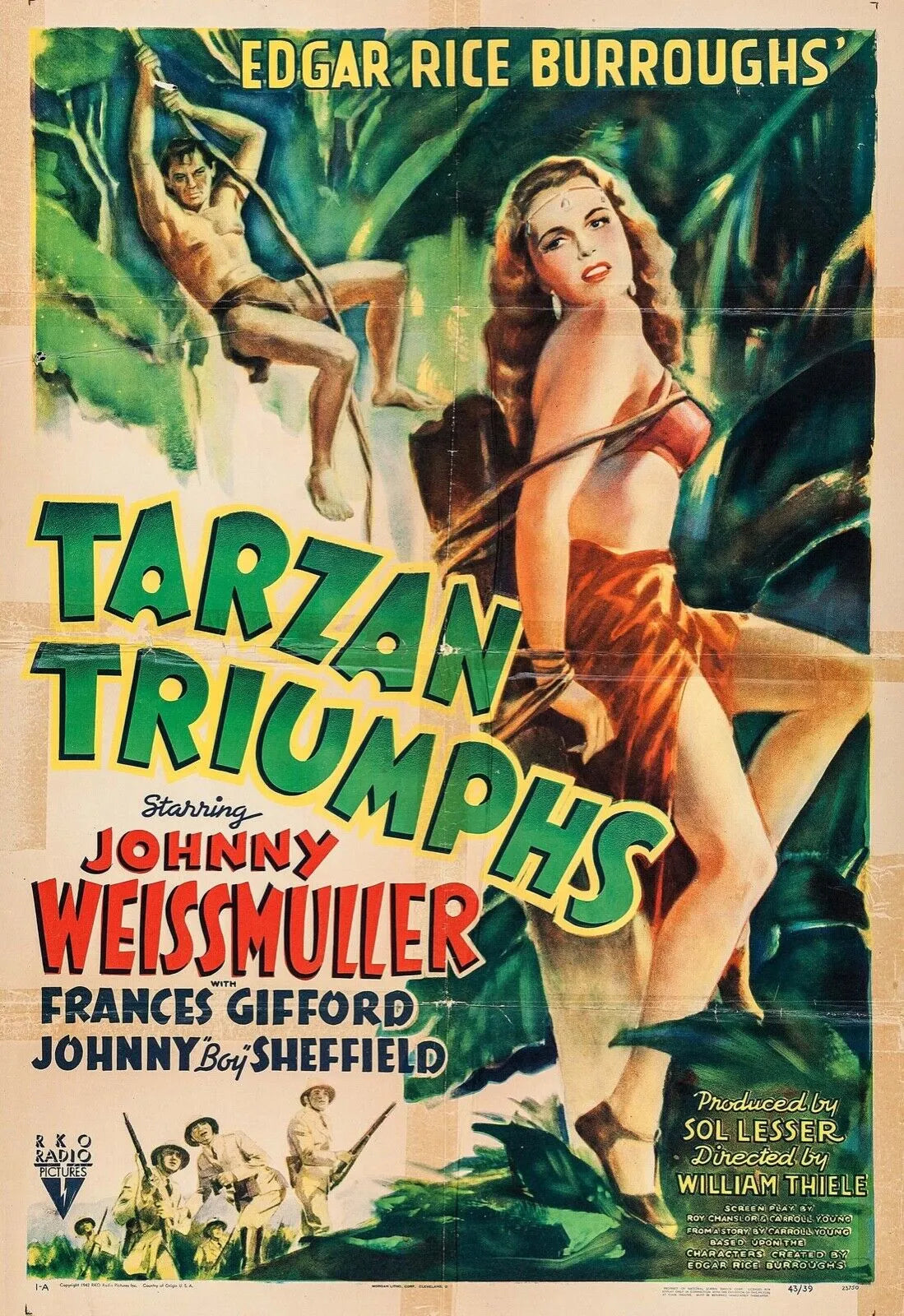 TARZAN TRIUMPHS, JOHNNY WEISSMULLER - REPRO MOVIE POSTER, VINTAGE, HQ.