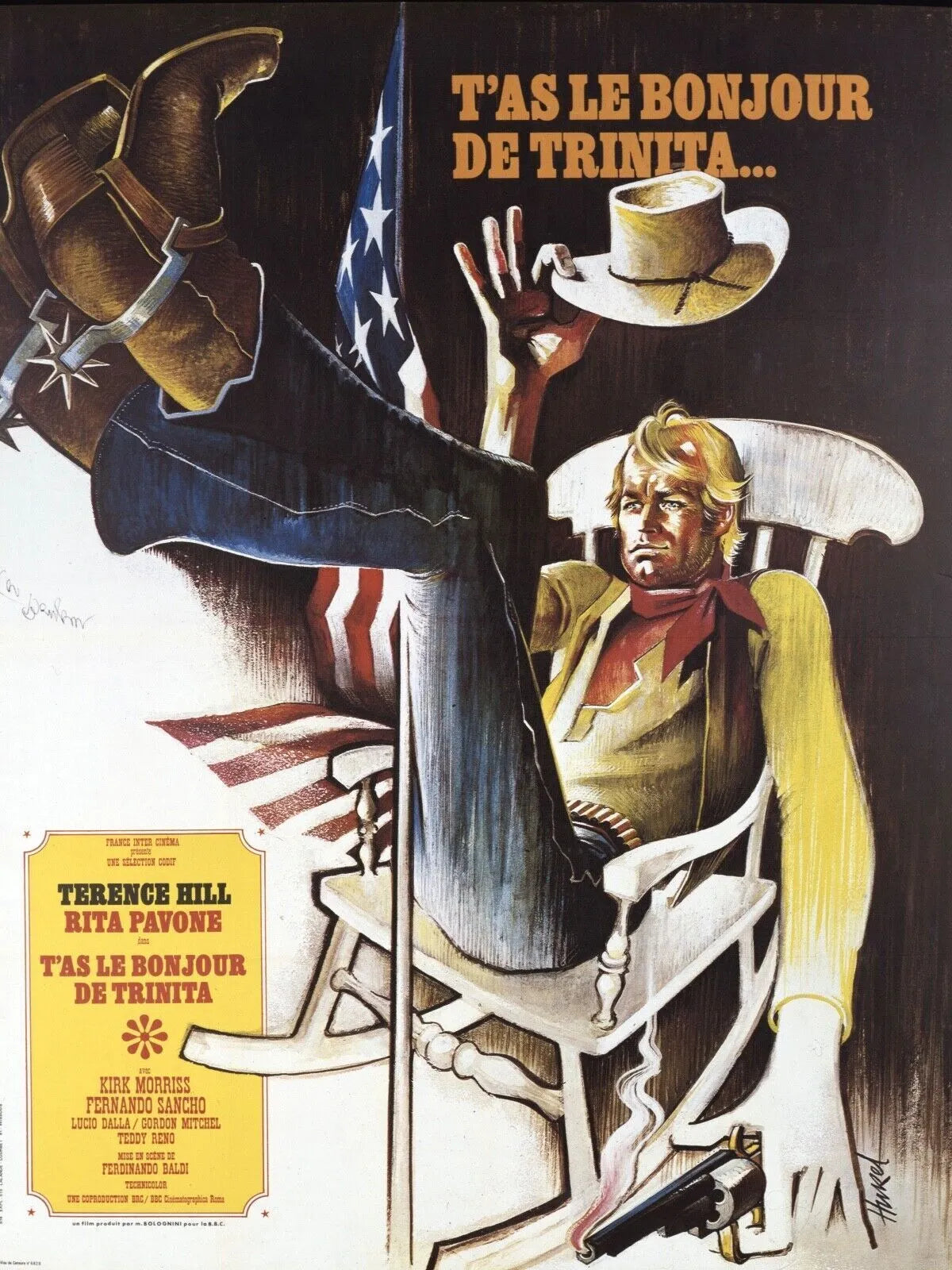 T'AS LE BONJOUR DE TRINITA... TERENCE HILL, Repro affiche cinéma VINTAGE HQ