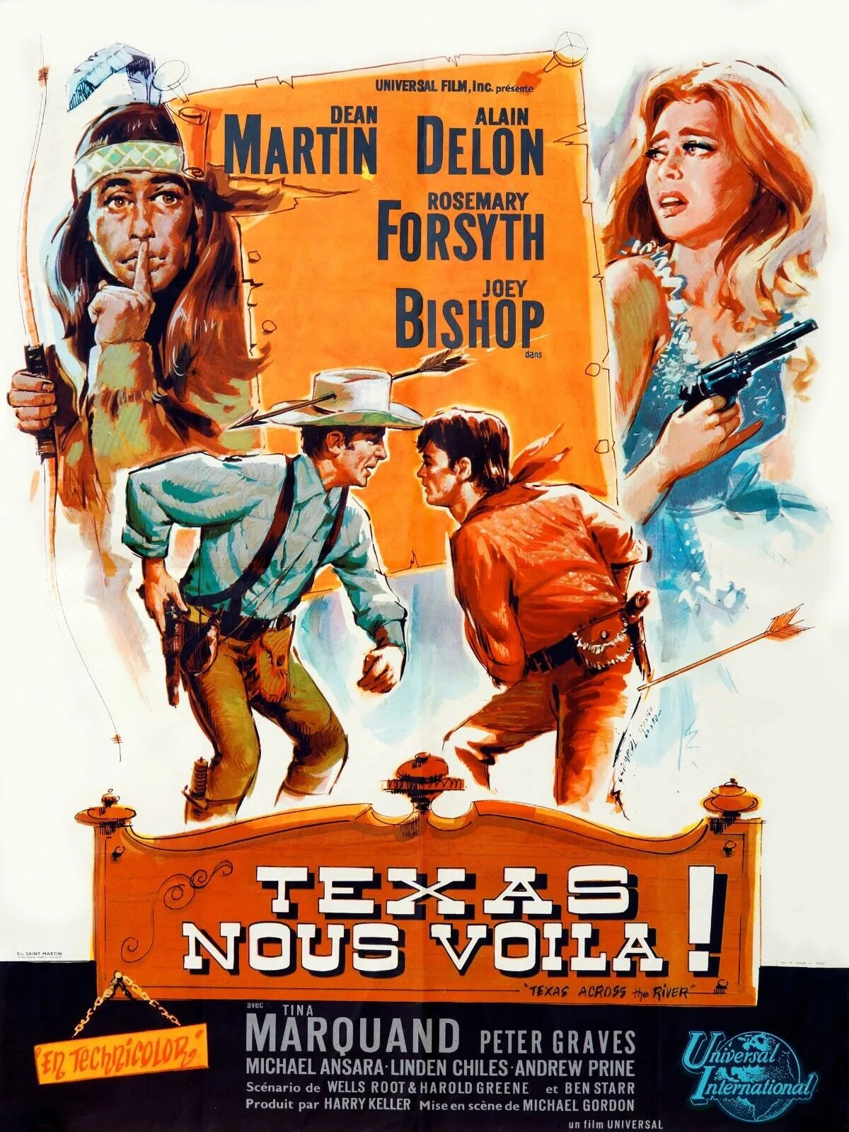 TEXAS NOUS VOILA ! ALAIN DELON, DEAN MARTIN, 1966, REPRO AFFICHE CINEMA VINTAGE, HQ