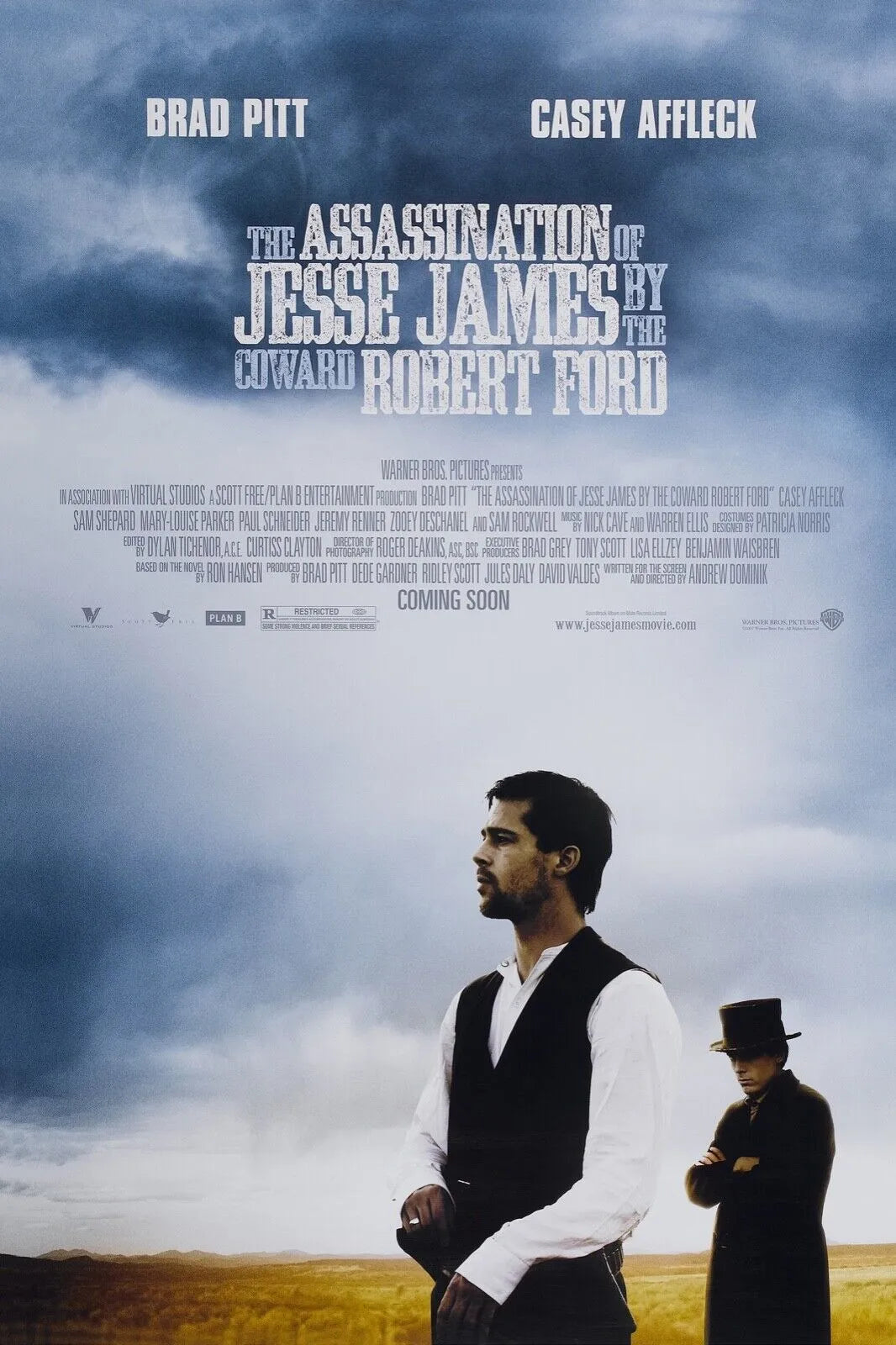 THE ASSASSINATION OF JESSE JAMES, BRAD PITT - REPRO MOVIE POSTER, VINTAGE, HQ.
