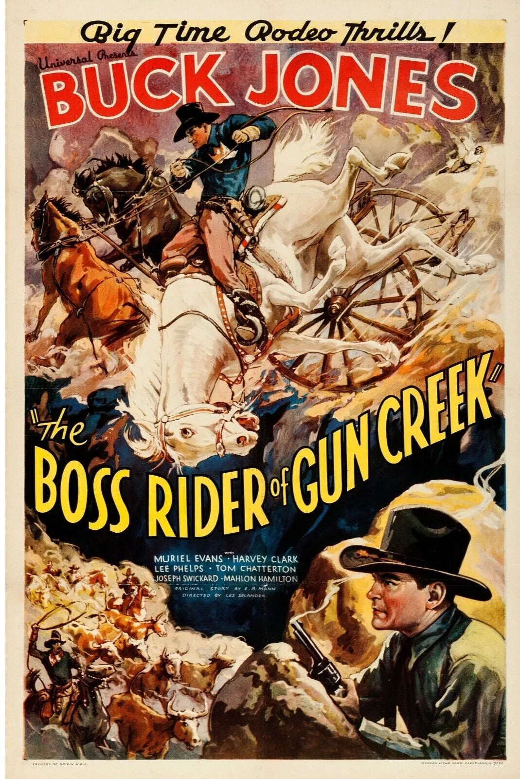 THE BOSS RIDER OF GUN CREEK, BUCK JONES, 1936, REPRO AFFICHE CINEMA VINTAGE, HQ, HQ