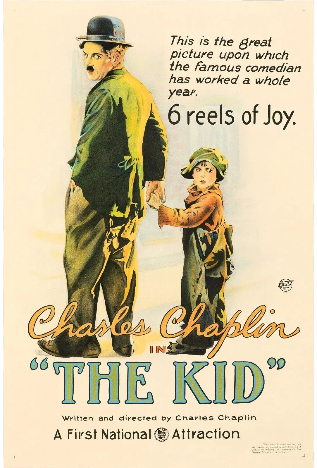THE KID, CHARLES CHAPLIN, 1921, REPRO VINTAGE CINEMA POSTER, HQ