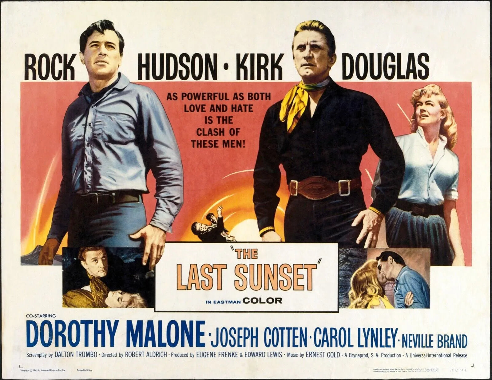 THE LAST SUNSET, ROCK HUDSON, 1961, REPRO MOVIE POSTER, VINTAGE, HQ