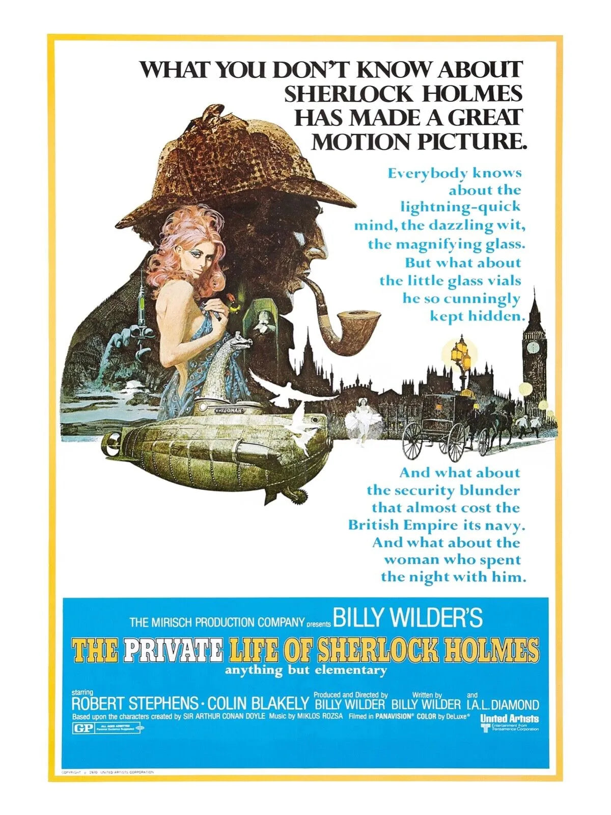 THE PRIVATE LIFE OF SHERLOCK HOLMES, ROBERT STEPHENS, Repro Affiche Vintage, HQ