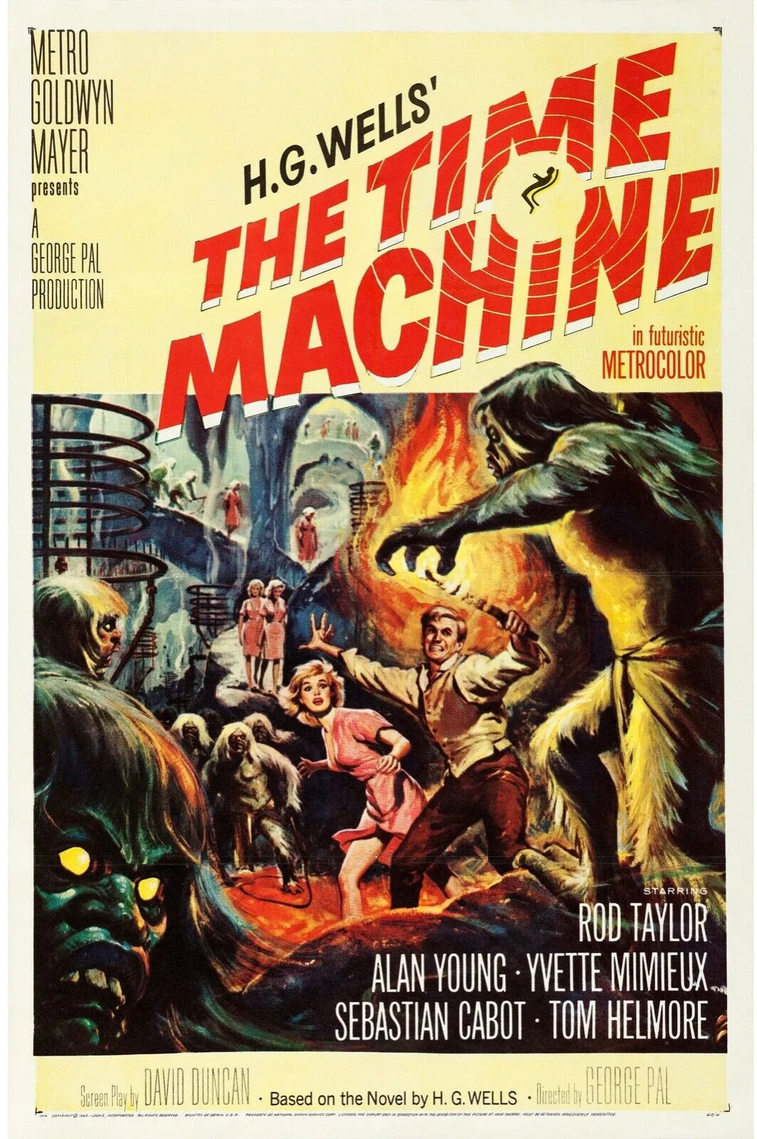 THE TIME MACHINE, H.G. WELLS, ROD TAYLORS, ALAN YOUNG, REPRO AFFICHE CINEMA VINTAGE, HQ