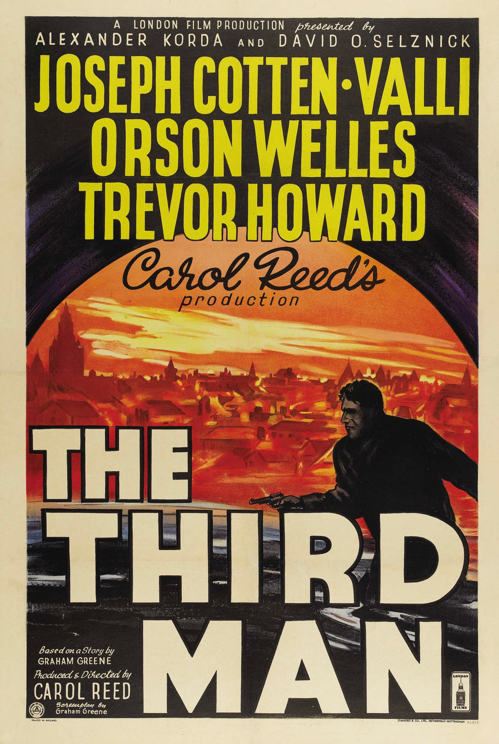 Affiche du film THE THIRD MAN de Carol Reed (1949). Film noir culte avec Joseph Cotten et Orson Welles, d'après Graham Greene. Reproduction HQ – Poster Hub Studio.