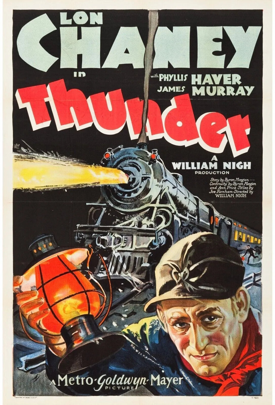 THUNDER, LON CHANEY, JAMES MURRAY, 1929, cinema poster reproduction, HQ
