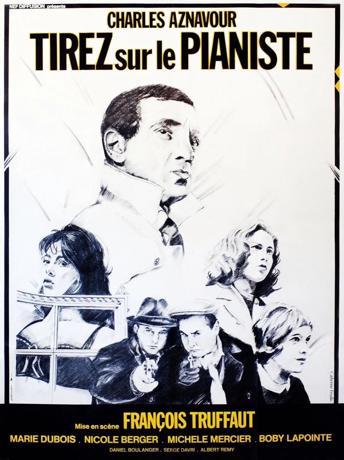 TIREZ SUR LE PIANISTE, CHARLES AZNAVOUR, FRANCOIS TRUFFAUT, 1960, Repro affiche cinéma, HQ