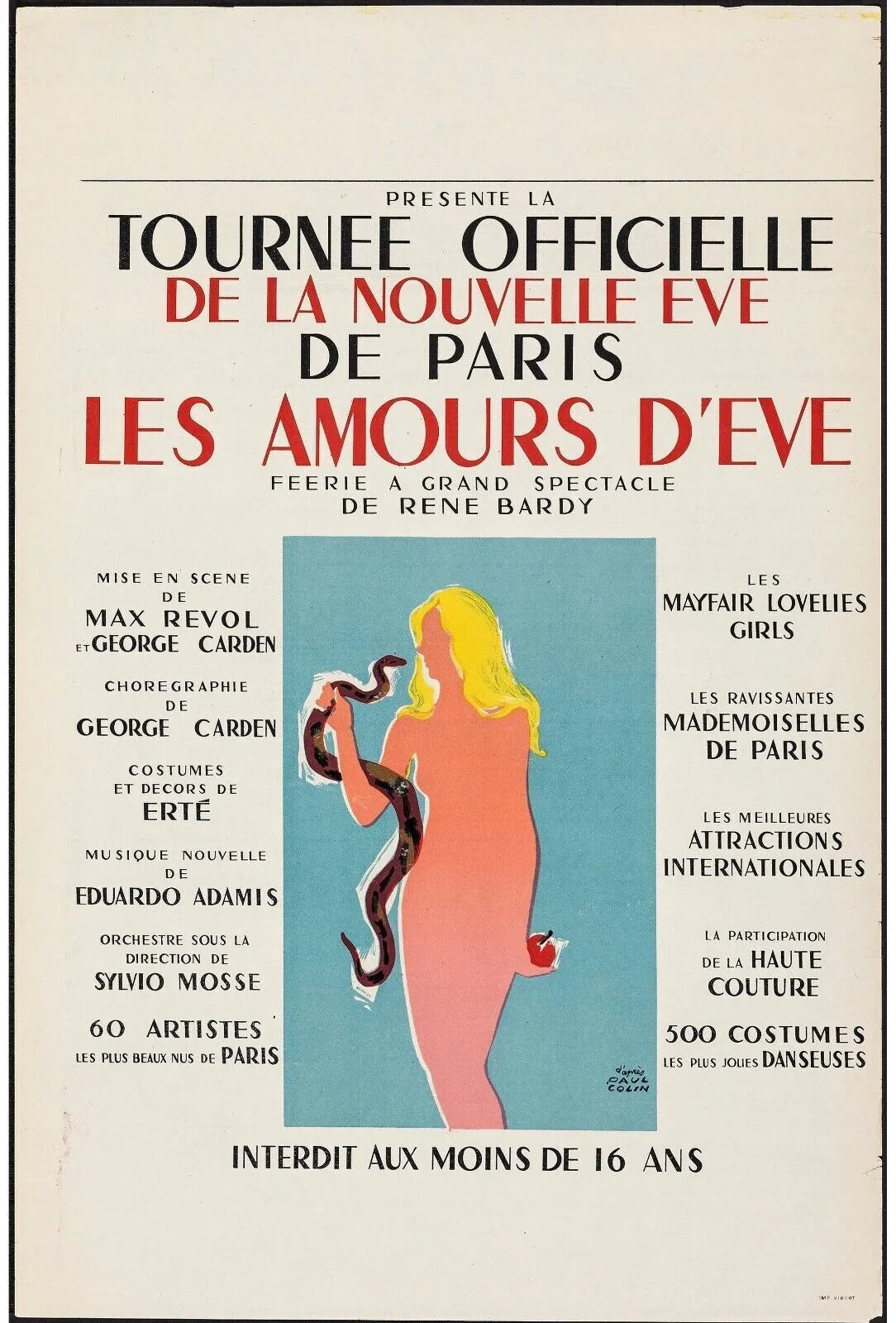 TOURNÉE OFFICIELLE, LES AMOURS D’EVE, REPRO AFFICHE VINTAGE HQ