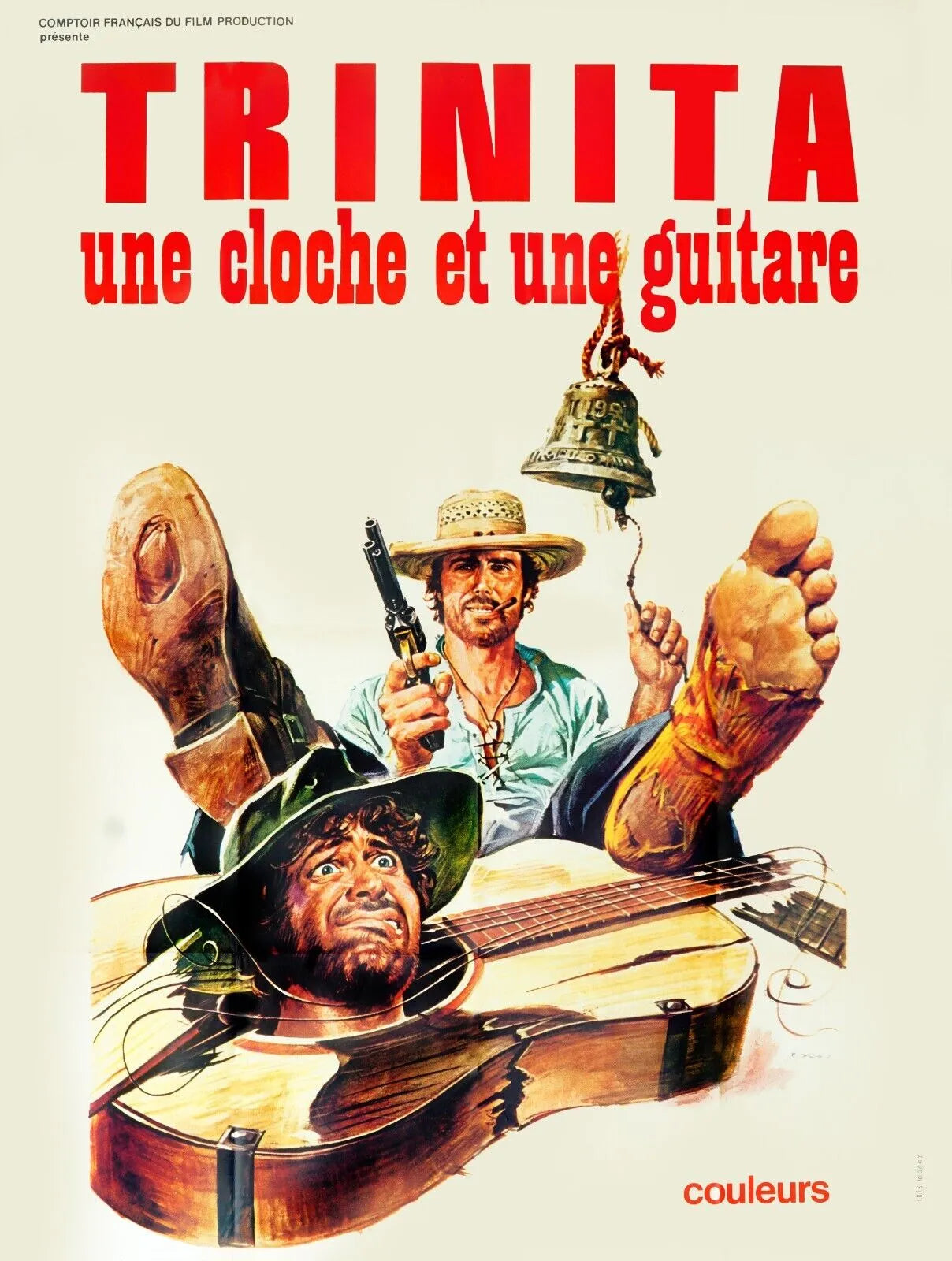 TRINITA, UNE CLOCHE, UNE GUITARE, FRANZ ANTEL, 1974, REPRO AFFICHE DE CINEMA VINTAGE, HQ