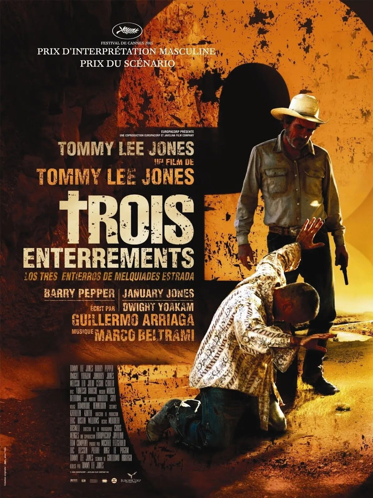 TROIS ENTERREMENTS, TOMMY LEE JONES, BARRY PEPPER, 2005, REPRO AFFICHE DE CINEMA VINTAGE HQ