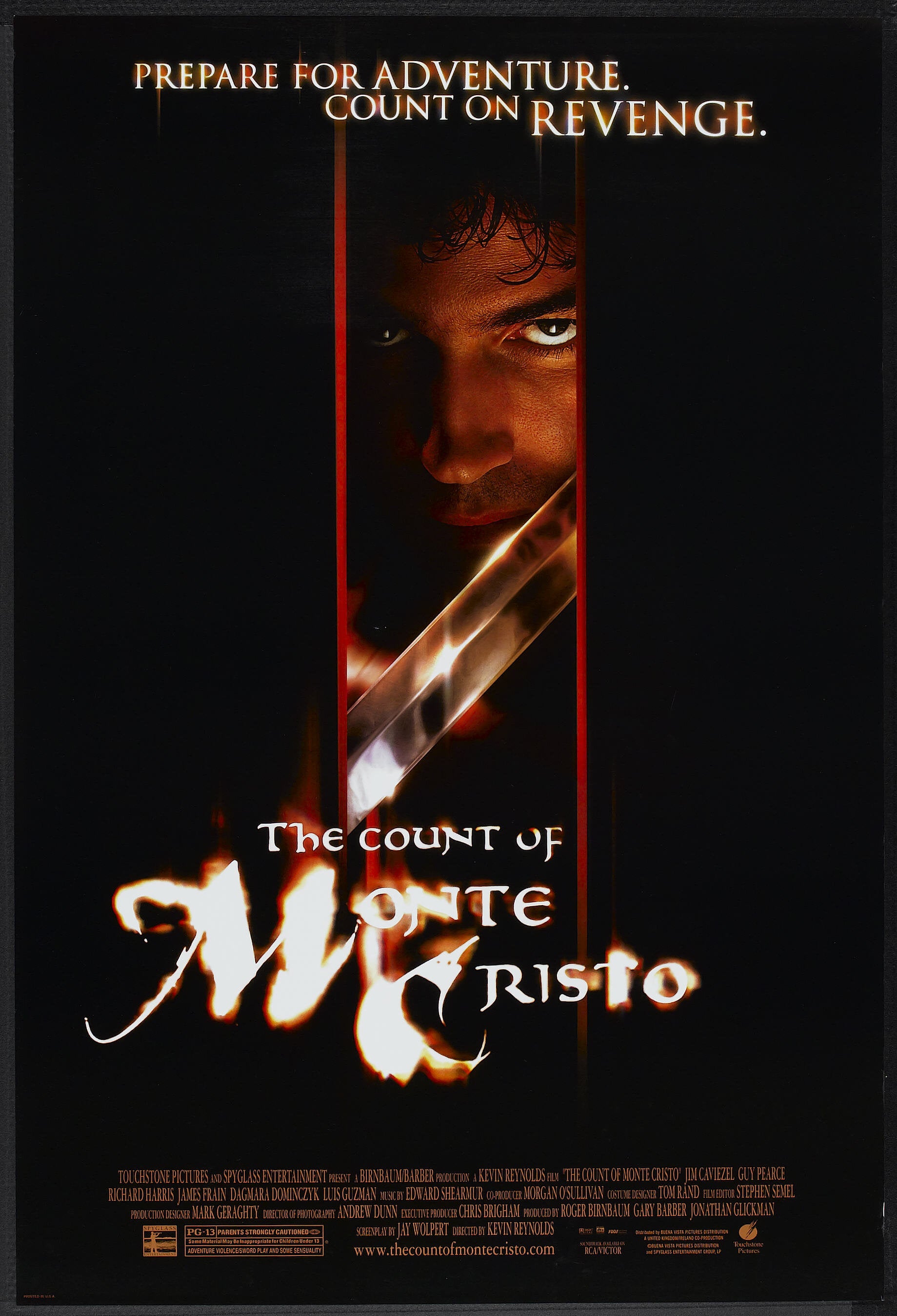 LE COMTE DE MONTE-CRISTO - JIM CAVIEZEL – GUY PEARCE - 2002, AFFICHE VINTAGE CINÉMA RÉTRO, HQ