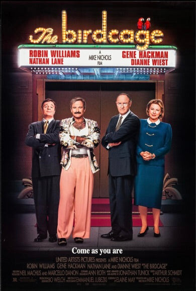 Affiche du film The Birdcage (1996) avec Robin Williams. Comédie culte pleine d’humour et d’émotion. Reproduction HQ – Poster Hub Studio.