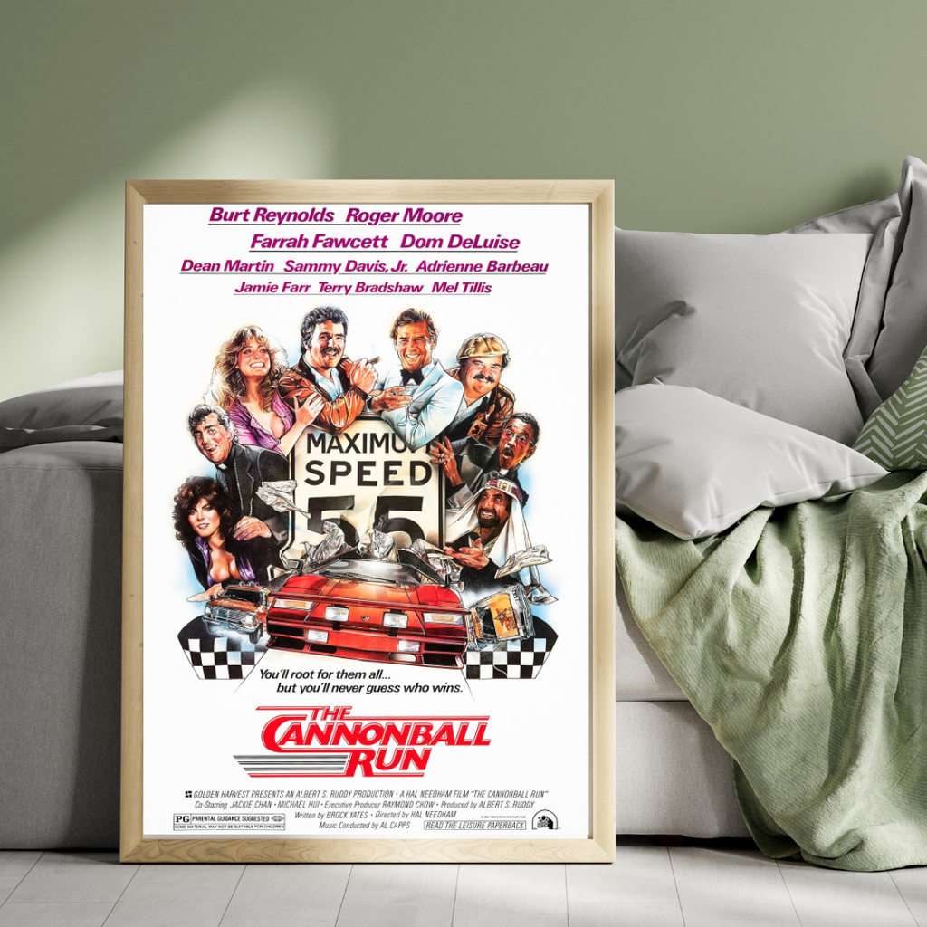 
Affiche du film The Cannonball Run (1981) avec Burt Reynolds et Roger Moore. Comédie culte pleine d’action. Reproduction HQ – Poster Hub Studio.
