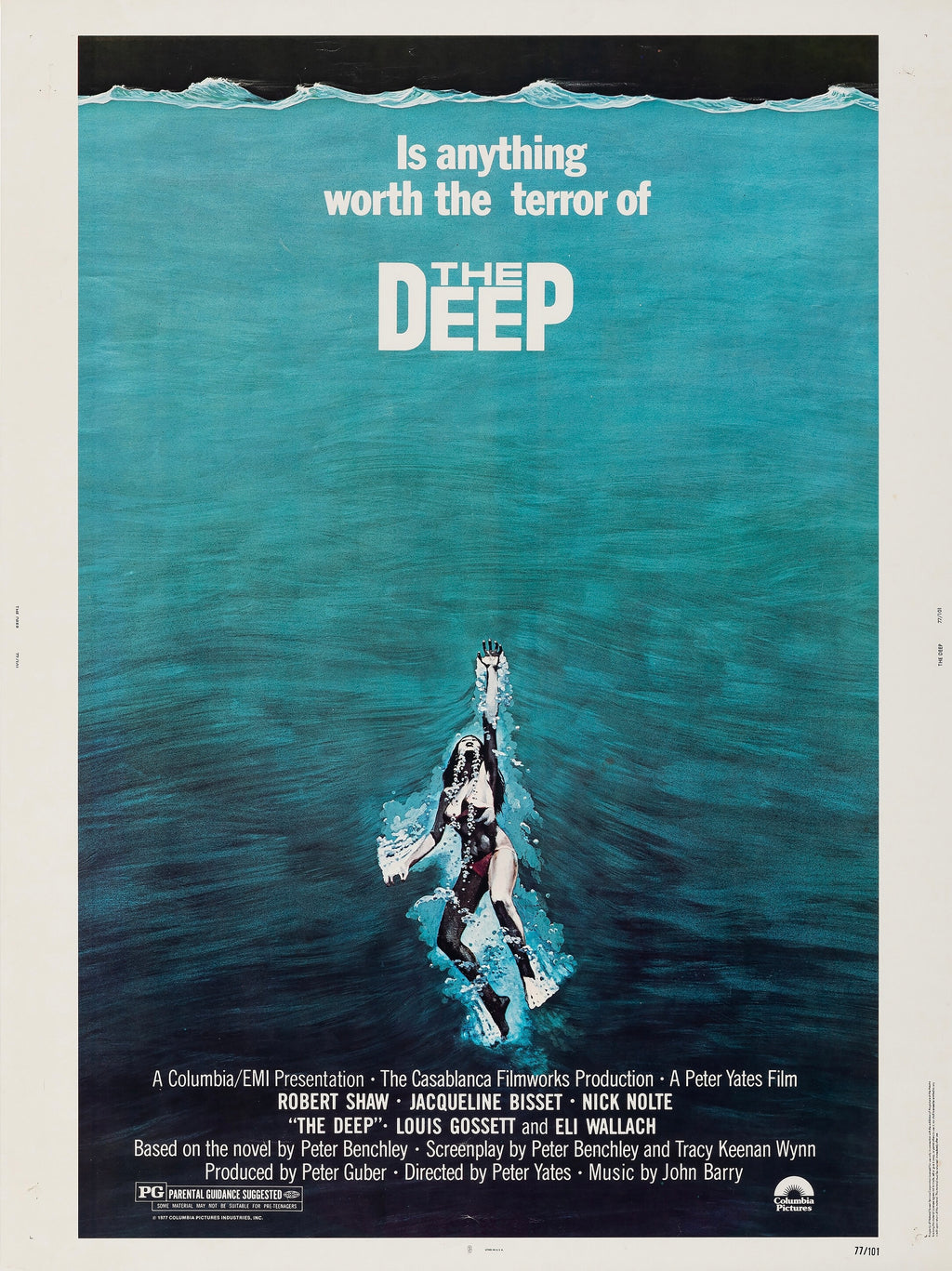 Affiche du film The Deep (1977) avec Nick Nolte. Thriller sous-marin culte. Reproduction haute qualité – Poster Hub Studio.