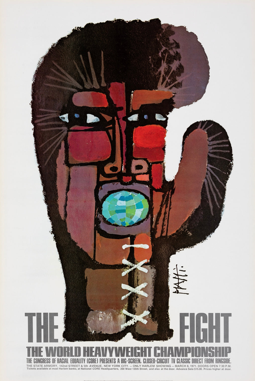 

Affiche vintage de boxe “The Fight” 1971. Championnat du monde poids lourds avec design artistique unique. Reproduction haute qualité.