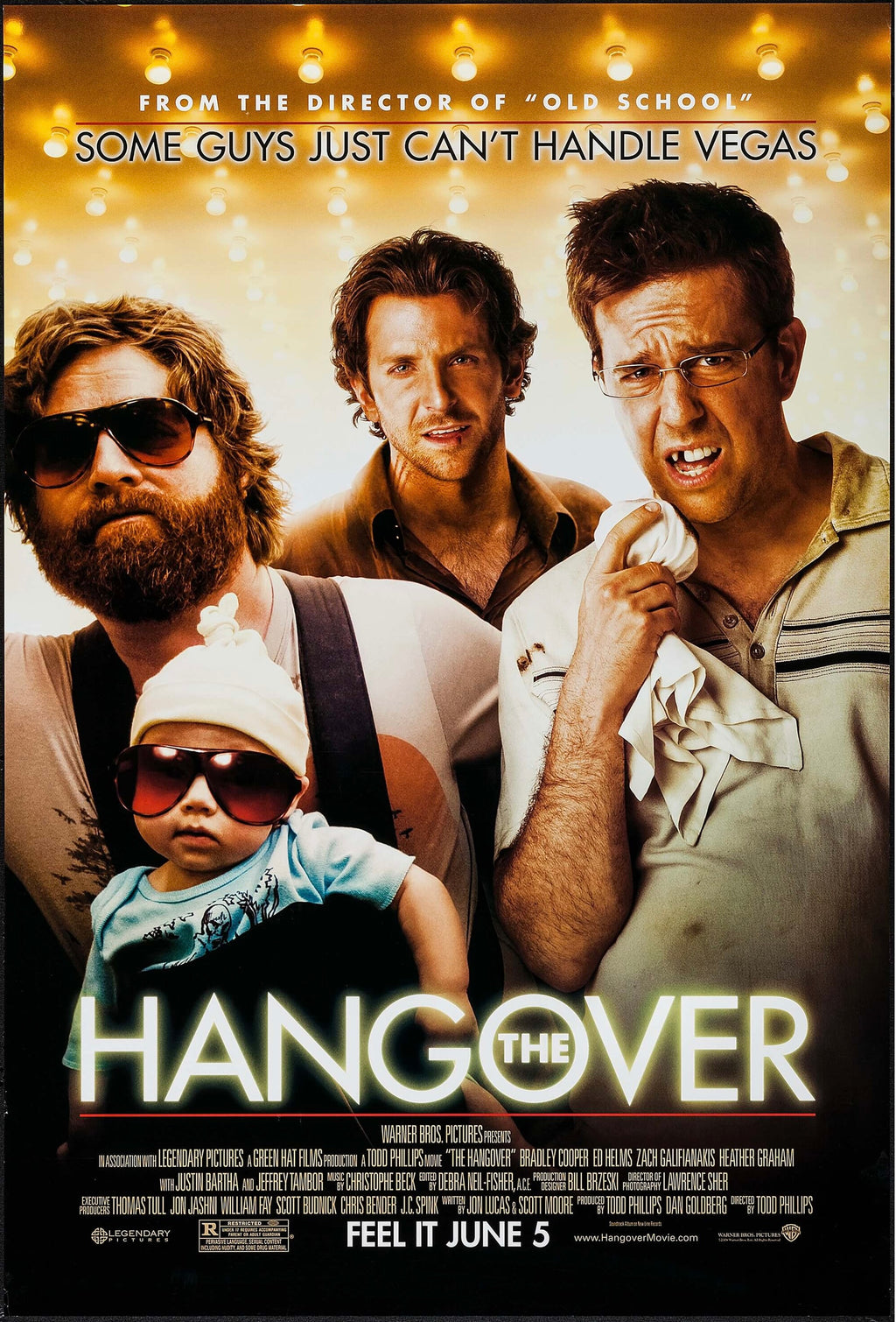 Affiche du film The Hangover (2009) avec Bradley Cooper. Comédie culte à Las Vegas. Reproduction HQ – Poster Hub Studio.