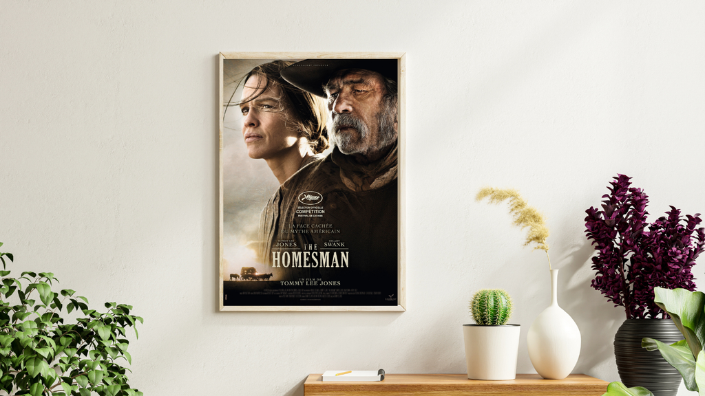 Affiche du film The Homesman de Tommy Lee Jones (2014). Western dramatique avec Hilary Swank et Tommy Lee Jones. Reproduction HQ – Poster Hub Studio.
