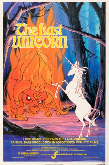 Affiche du film The Last Unicorn (1982). Film d’animation fantasy culte. Reproduction HQ – Poster Hub Studio.