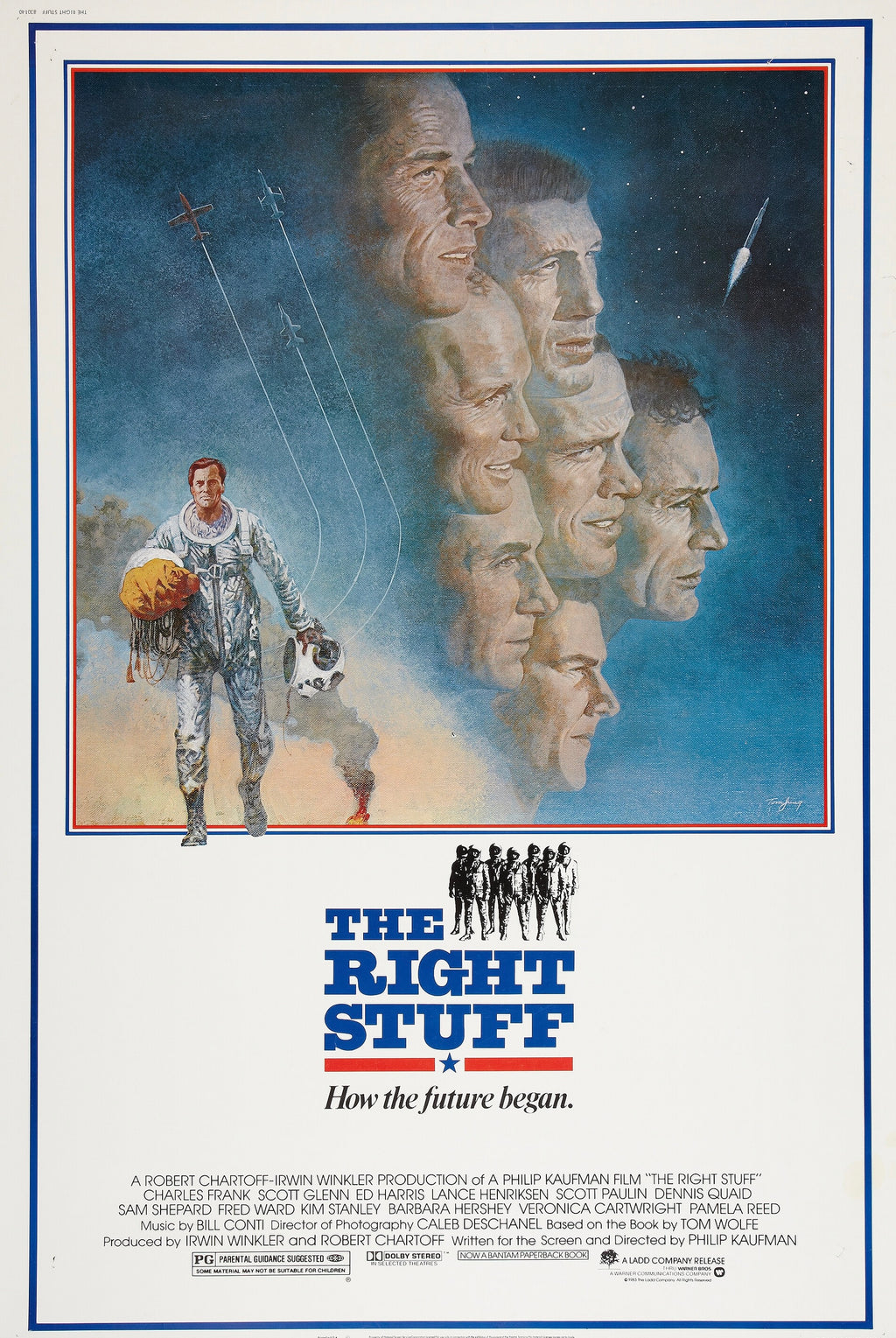 Affiche du film The Right Stuff (1983). Épopée aéronautique et conquête spatiale. Reproduction haute qualité – Poster Hub Studio.