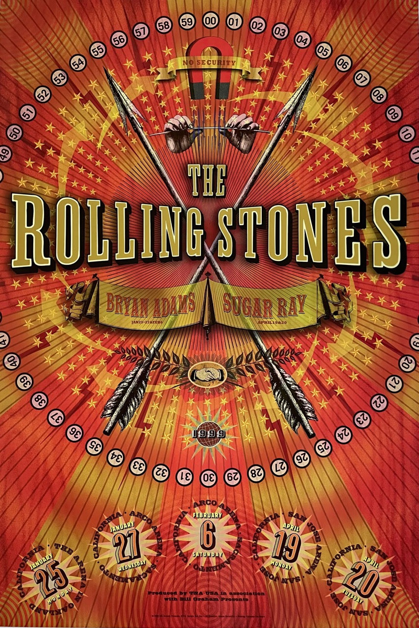 THE ROLLING STONES – 1999 NO SECURITY TOUR POSTER FEATURING BRYAN ADAMS & SUGAR RAY