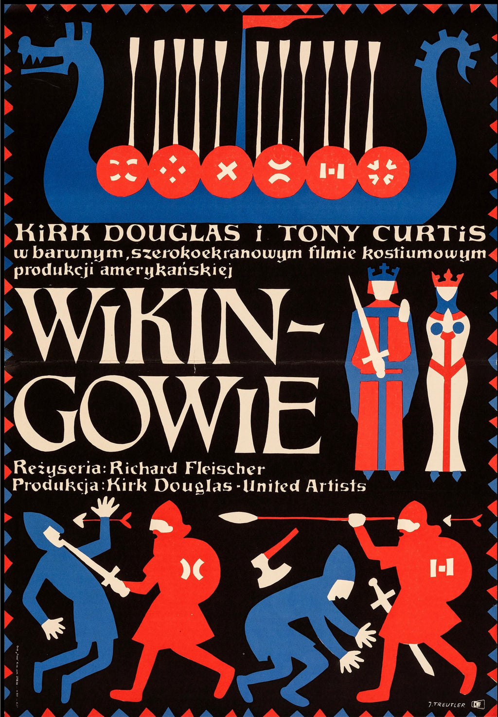 Affiche vintage The Vikings (1958) avec Kirk Douglas et Tony Curtis. Film historique culte. Reproduction HQ – Poster Hub.