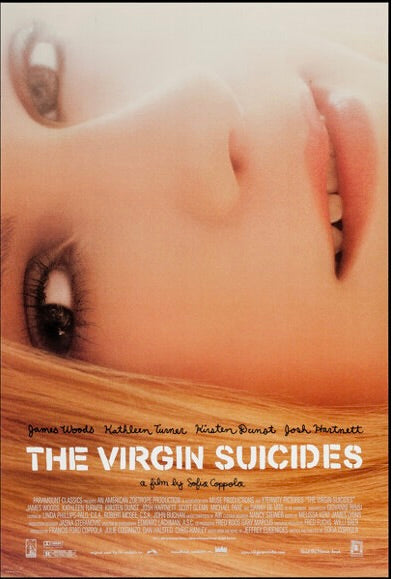 Affiche du film The Virgin Suicides (1999) de Sofia Coppola. Drame culte avec Kirsten Dunst. Reproduction HQ – Poster Hub Studio.