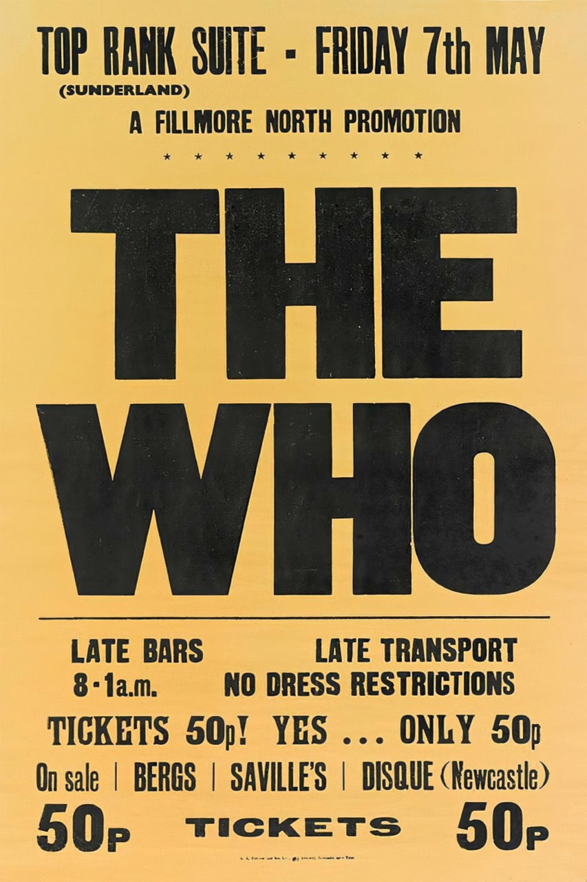 THE WHO IN CONCERT – TOP RANK SUITE SUNDERLAND VINTAGE POSTER