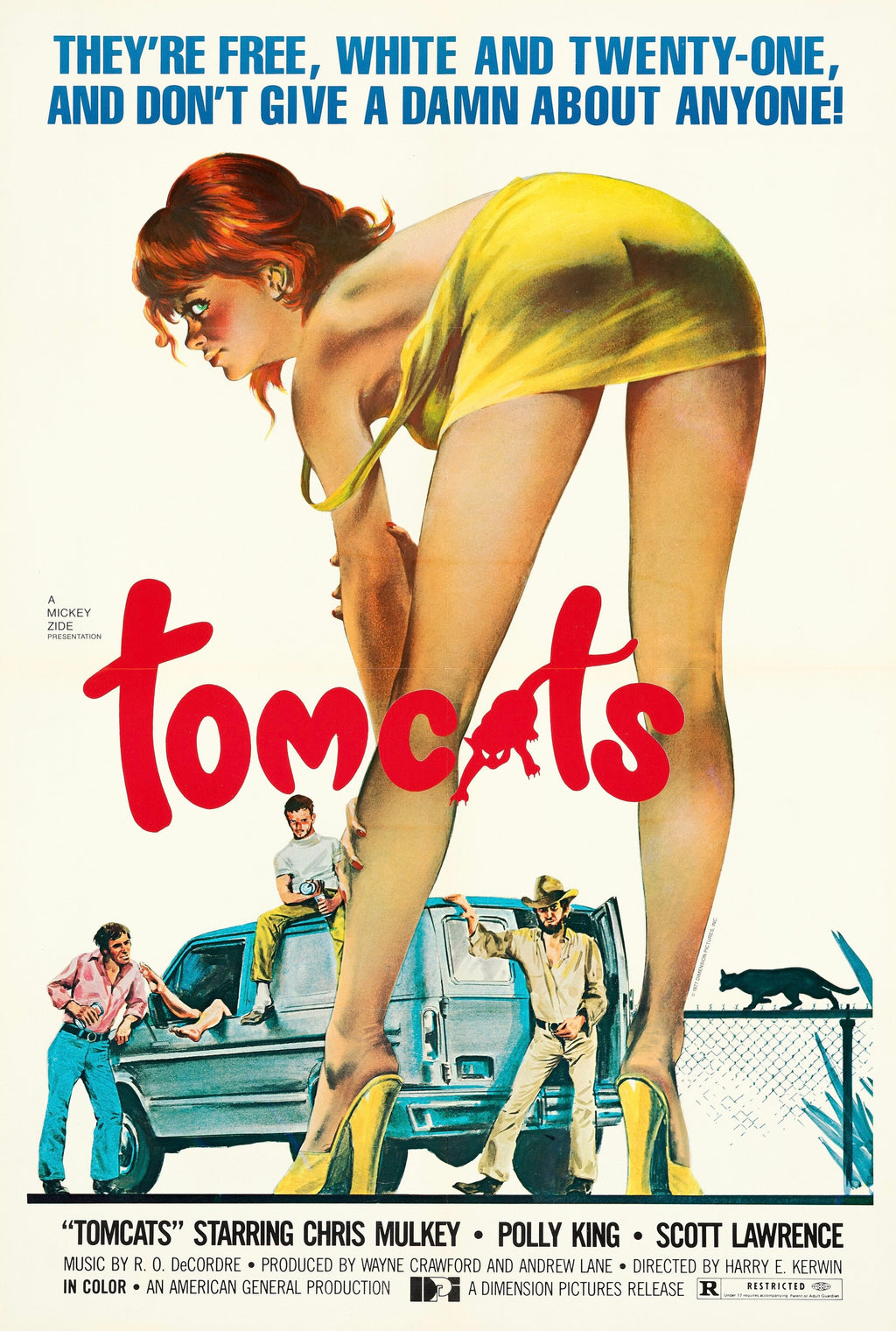 Affiche du film Tomcats (1976). Comédie vintage américaine au style pin-up iconique. Reproduction HQ – Poster Hub Studio.