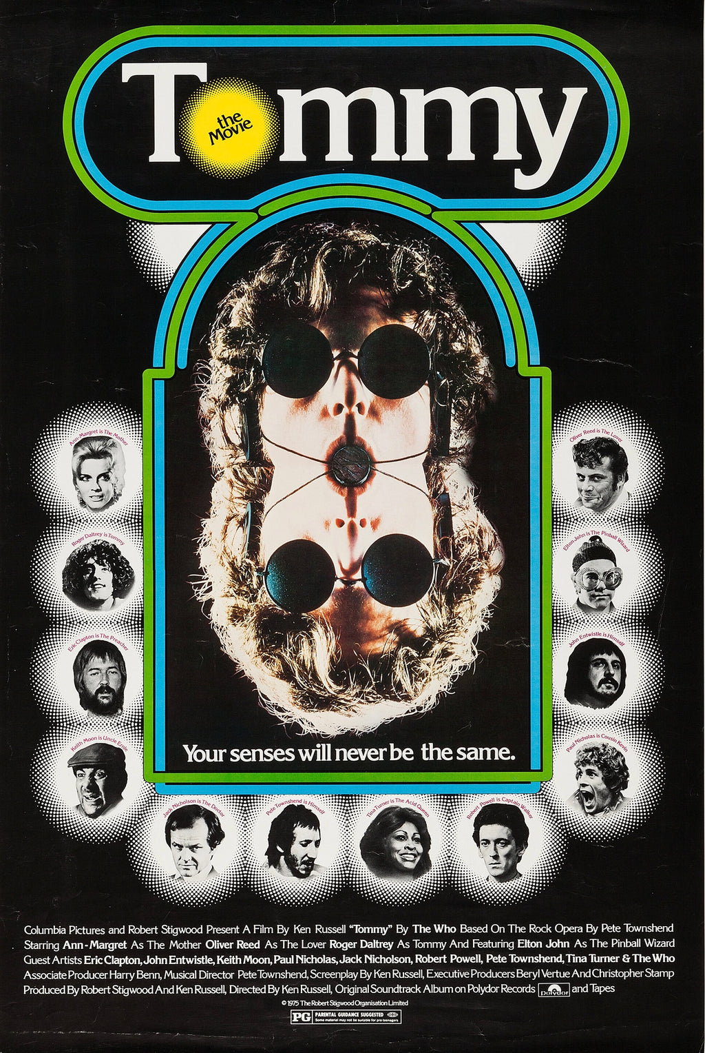 Affiche du film Tommy (1975) de Ken Russell avec Roger Daltrey. Rock opera culte des Who. Reproduction HQ – Poster Hub Studio.