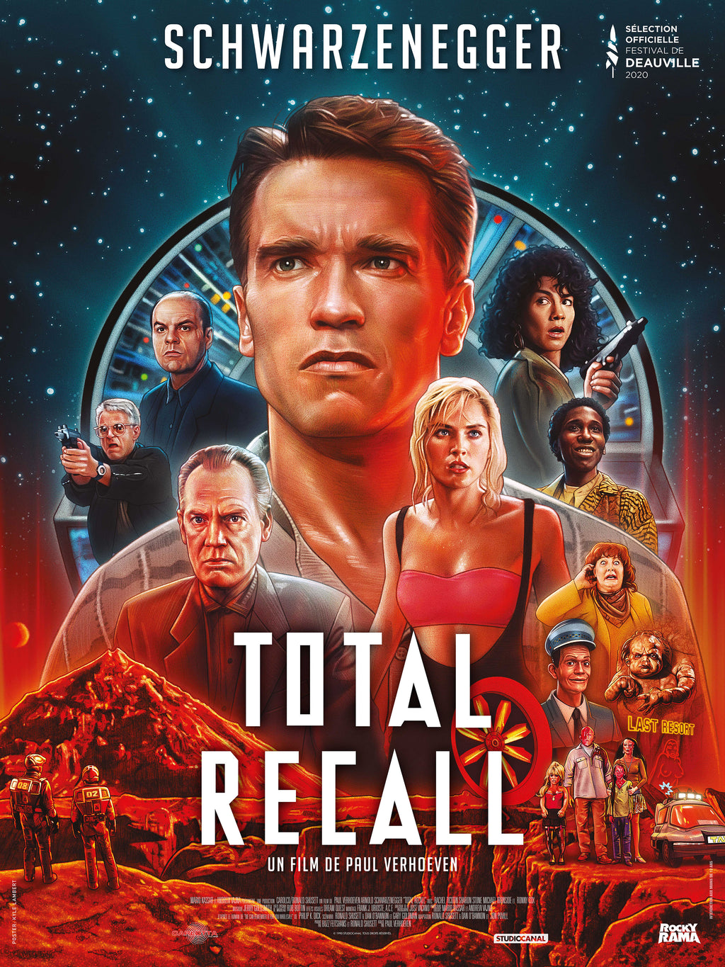Affiche du film Total Recall de Paul Verhoeven (1990). Film culte de science-fiction avec Arnold Schwarzenegger. Reproduction HQ – Poster Hub Studio.