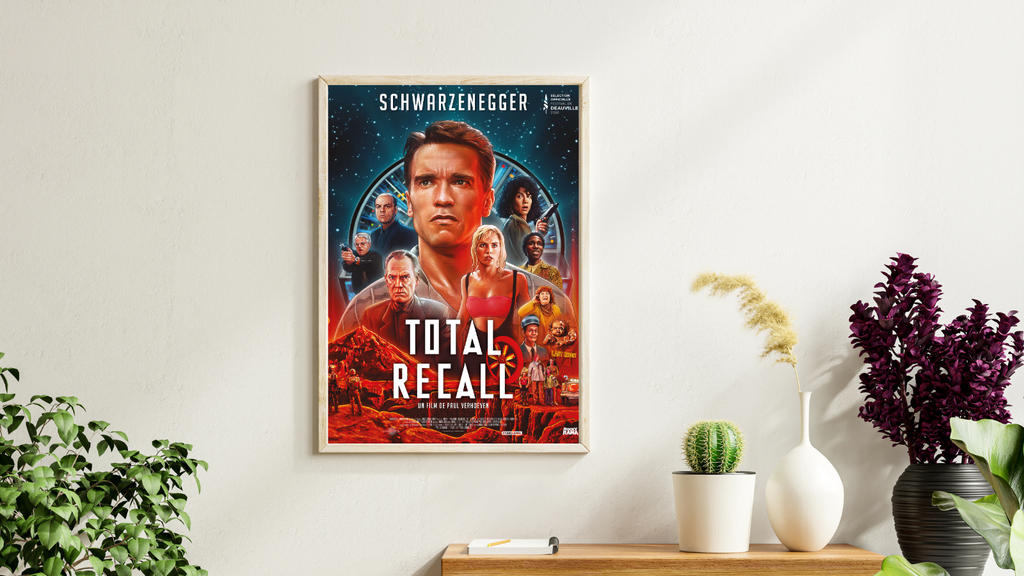 Affiche du film Total Recall de Paul Verhoeven (1990). Film culte de science-fiction avec Arnold Schwarzenegger. Reproduction HQ – Poster Hub Studio.